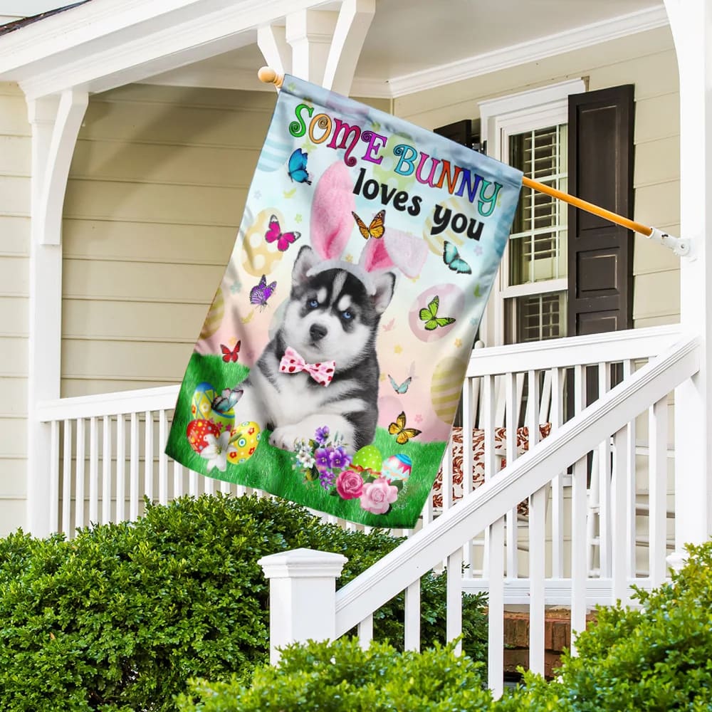 Husky Easter Some Bunny Loves You House Flag - Happy Easter Garden Flag - Decorative Easter Flags