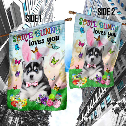 Husky Easter Some Bunny Loves You House Flag - Happy Easter Garden Flag - Decorative Easter Flags
