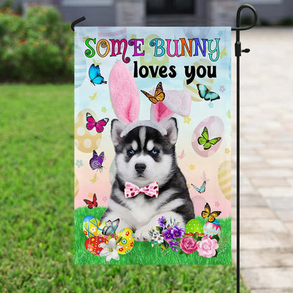 Husky Easter Some Bunny Loves You House Flag - Happy Easter Garden Flag - Decorative Easter Flags