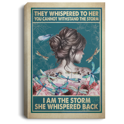 I Am The Storm - Female On Blue Background With Dragonflies Canvas Wall Art 3