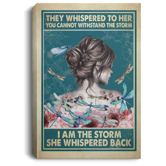 I Am The Storm - Female On Blue Background With Dragonflies Canvas Wall Art 3