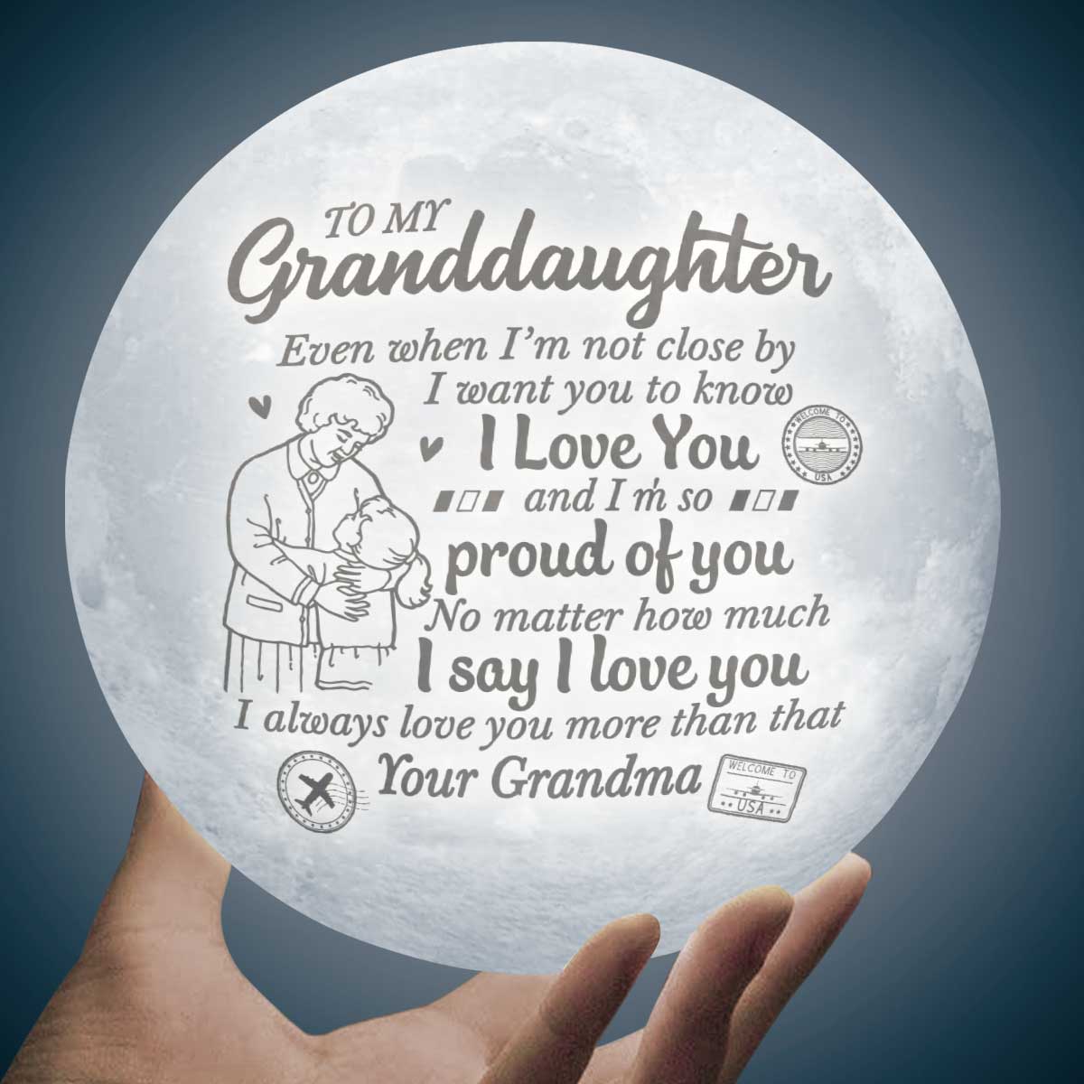 I Always Love You More Than That 3d Printed Moon Lamp - To My Granddaughter - Gift For Granddaughter - Engraved Moon Lamp