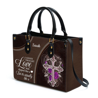 I Always Thought Love Was Shaped Like A Heart Cross Personalized Leather Handbag