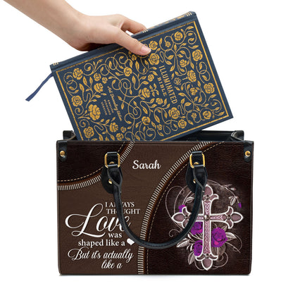 I Always Thought Love Was Shaped Like A Heart Cross Personalized Leather Handbag