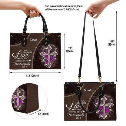 I Always Thought Love Was Shaped Like A Heart Cross Personalized Leather Handbag