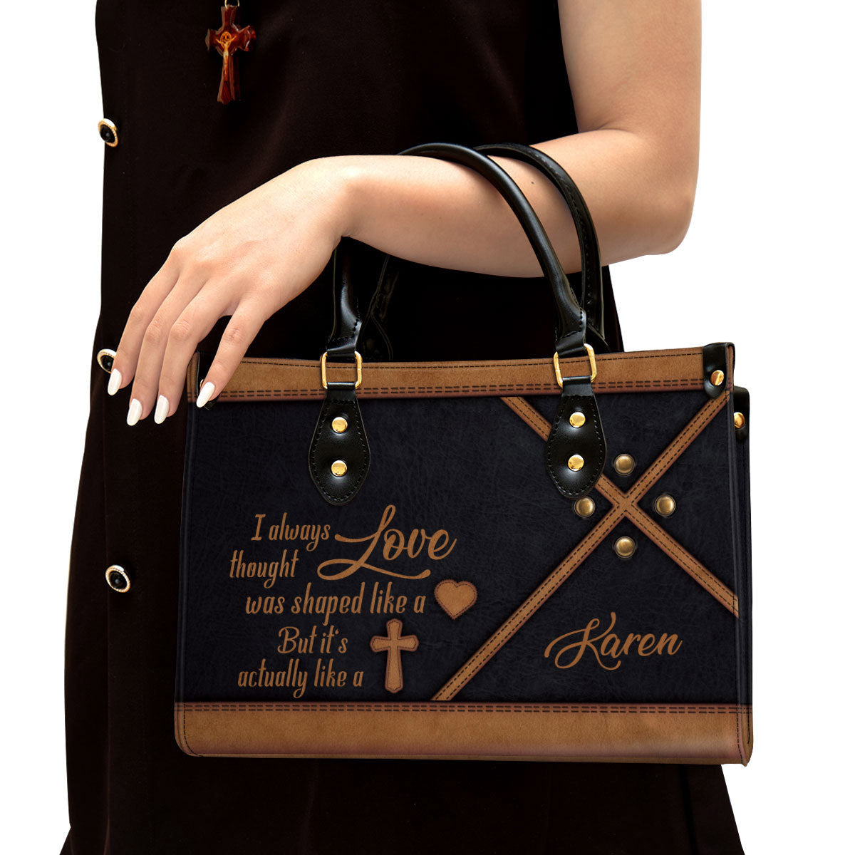 I Always Thought Love Was Shaped Like A Heart Personalized Christian Leather Bag For Women - Religious Gifts For Women