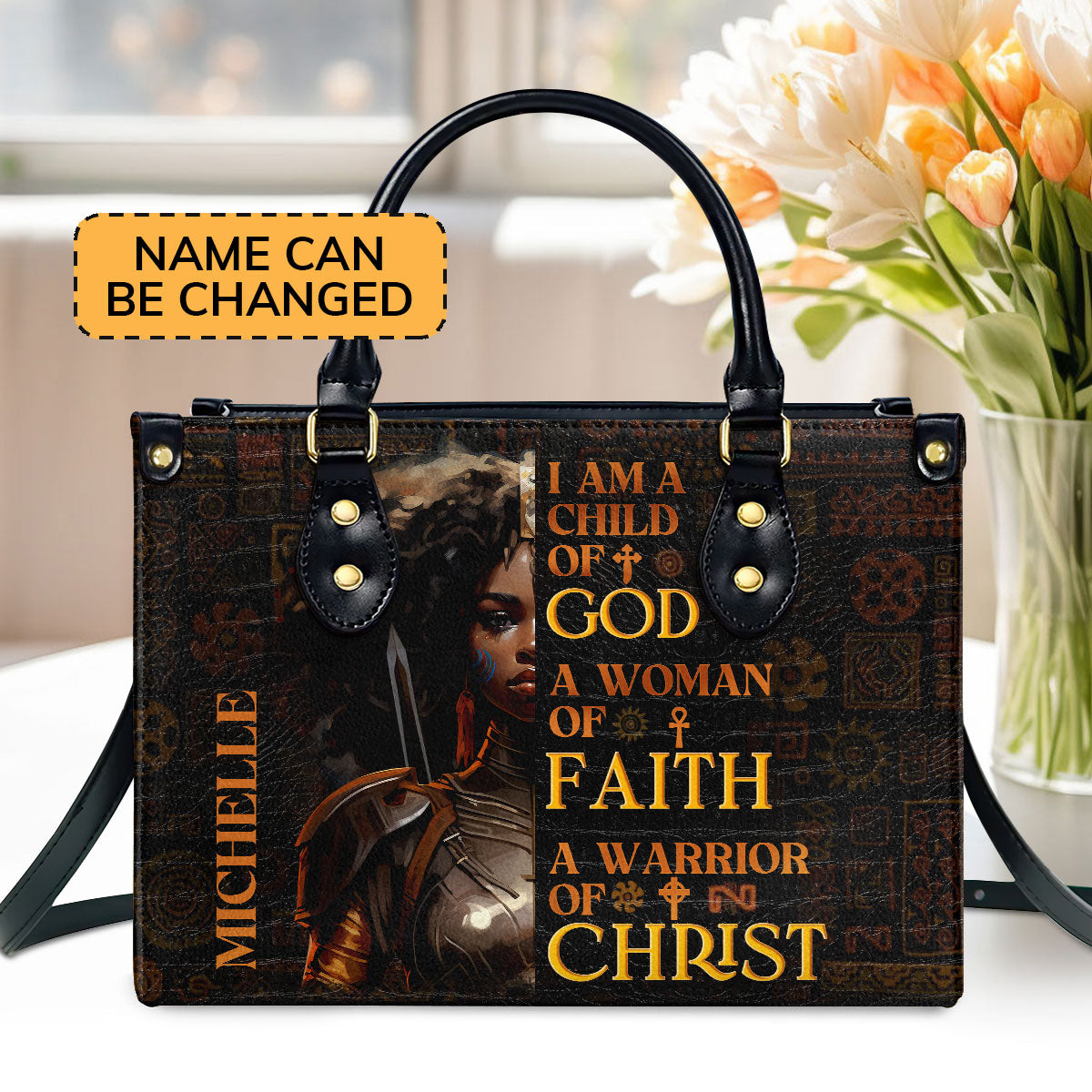 I Am A Child Of God  Personalized Leather Handbag With Zipper - Inspirational Gift Christian Ladies