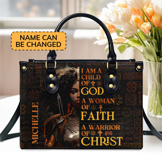 I Am A Child Of God  Personalized Leather Handbag With Zipper - Inspirational Gift Christian Ladies