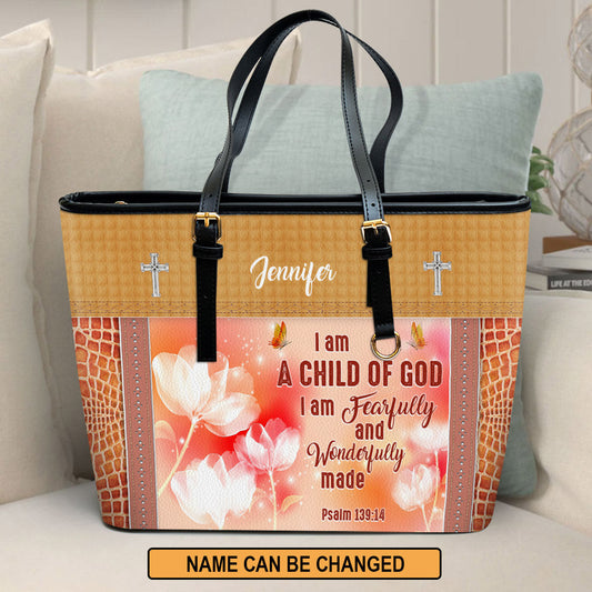 I Am A Child Of God Personalized Pu Leather Tote Bag For Women - Mom Gifts For Mothers Day
