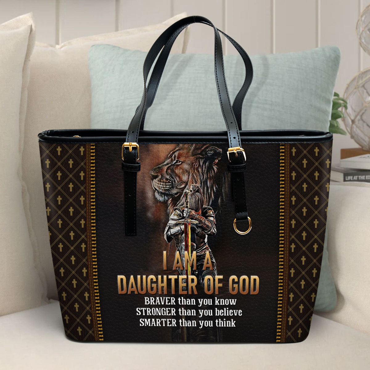 I Am A Daughter Of God Large Leather Tote Bag - Christ Gifts For Religious Women - Best Mother's Day Gifts