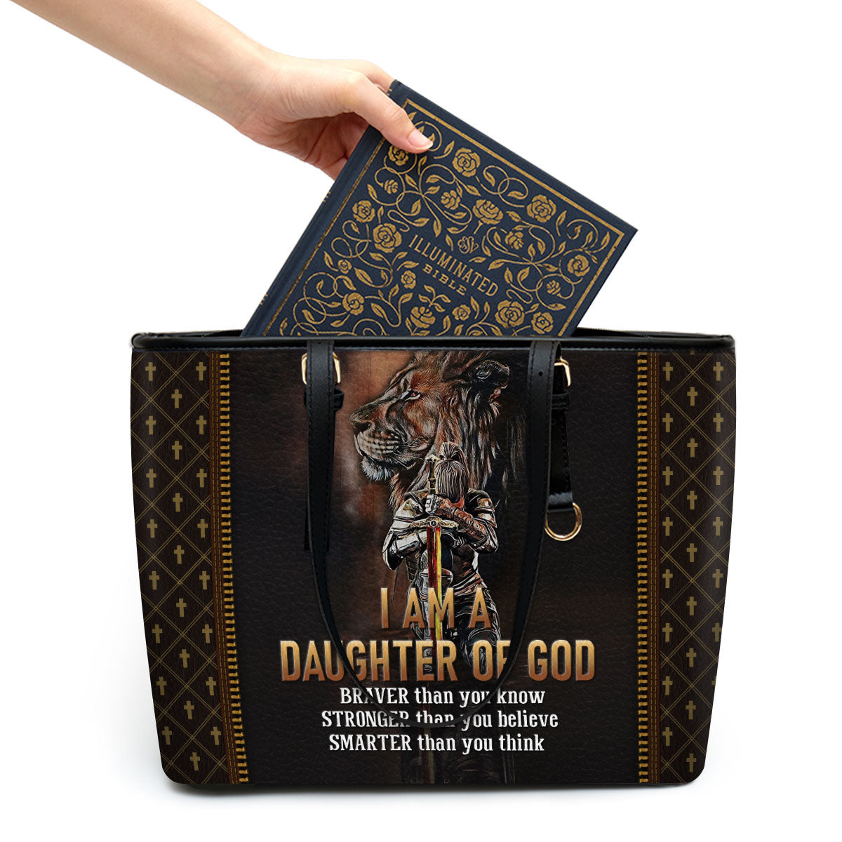 I Am A Daughter Of God Large Leather Tote Bag - Christ Gifts For Religious Women - Best Mother's Day Gifts