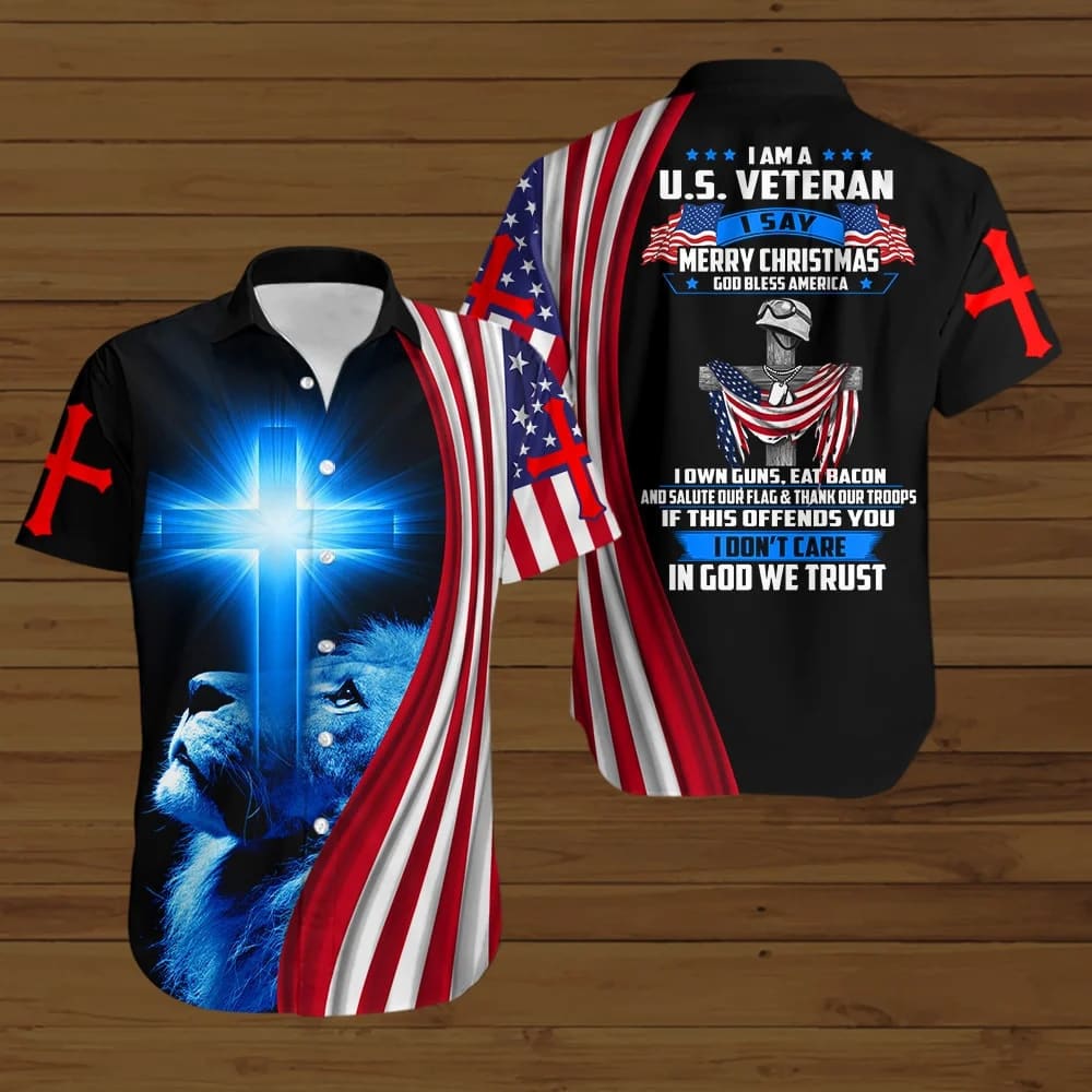 I Am A U.S Veteran I Say Merry Christmas God Bless America Summer Hawaiian Shirt - Christian Hawaiian Shirt for Men Women