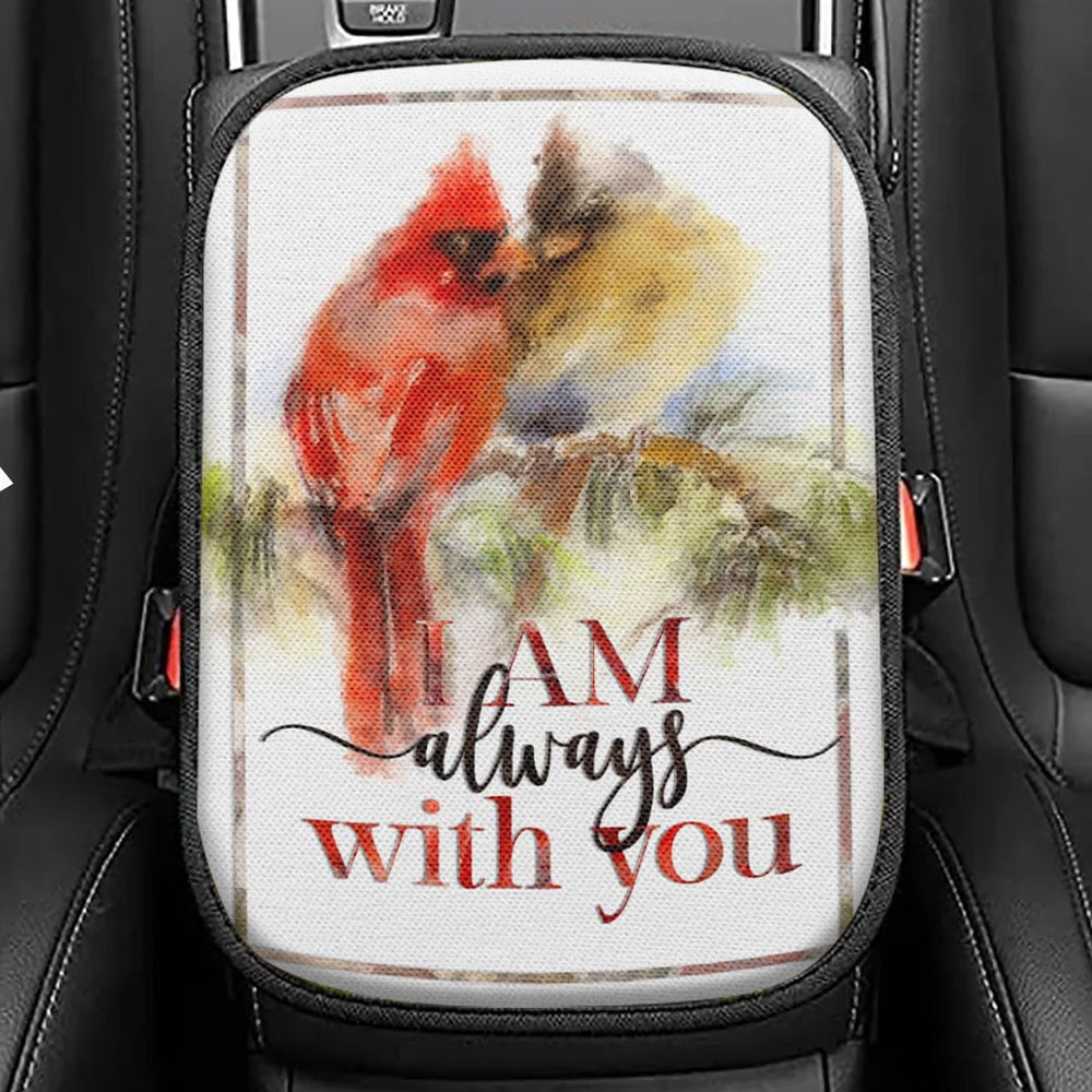 I Am Always With You Cardinal Christian Seat Box Cover, Bible Verse Car Center Console Cover, Scripture Interior Car Accessories