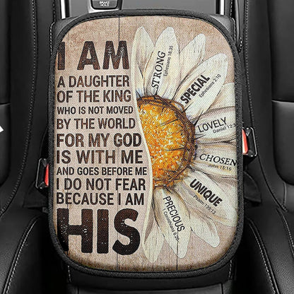 I Am Daughter Of The King Seat Box Cover, Half Of Daisy Flower Car Center Console Cover, Christian Car Interior Accessories