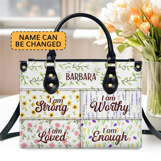 I Am Enough Personalized Zippered Leather Handbag With Handle Religious Gift For Worship Friends