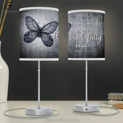 I Am Fearfully And Wonderfully Made Butterfly Table Lamp Prints - Religious Room Decor - Christian Table Lamp For Bedroom