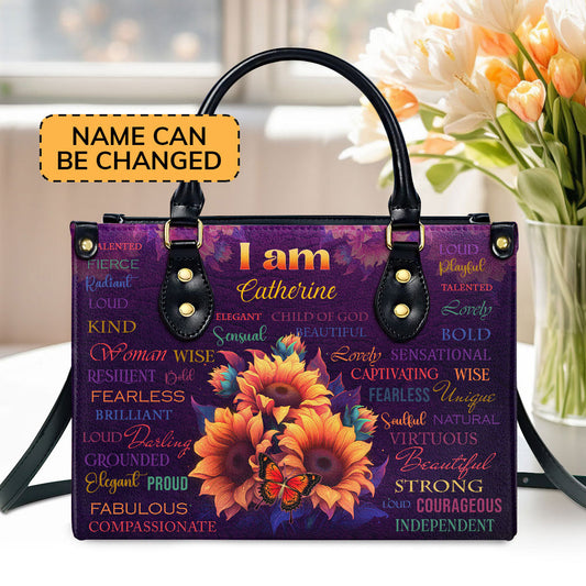 I Am Fearless Gift For Her Personalized Zippered Leather Handbag With Handle