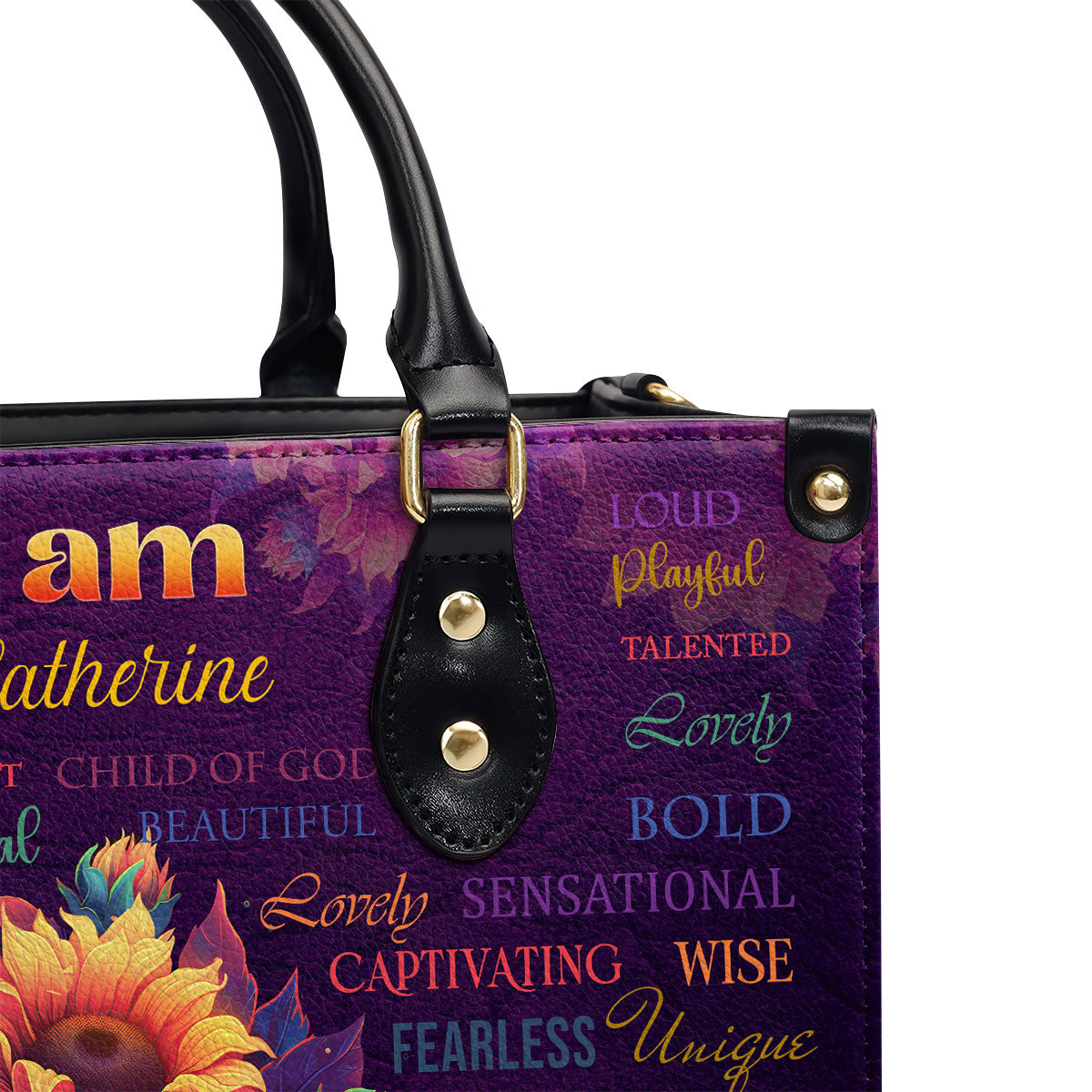 I Am Fearless Gift For Her Personalized Zippered Leather Handbag With Handle