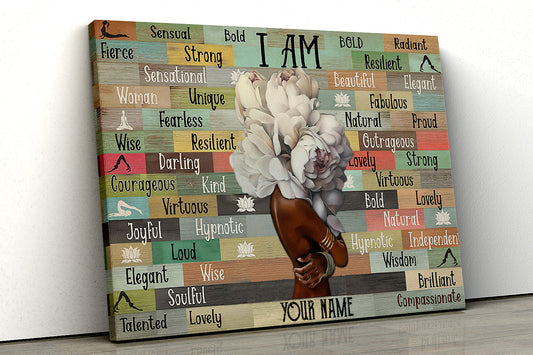 I Am Flower African Woman Canvas Black Queen - Personalized Name