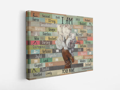 I Am Flower African Woman Canvas Black Queen - Personalized Name