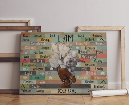 I Am Flower African Woman Canvas Black Queen - Personalized Name