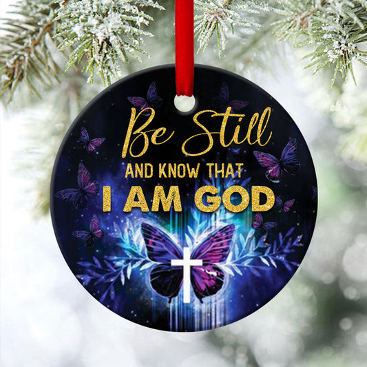 I Am God - Butterfly Ceramic Circle Ornament - Christmas Decor - Funny Ornament