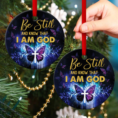 I Am God - Butterfly Ceramic Circle Ornament - Christmas Decor - Funny Ornament