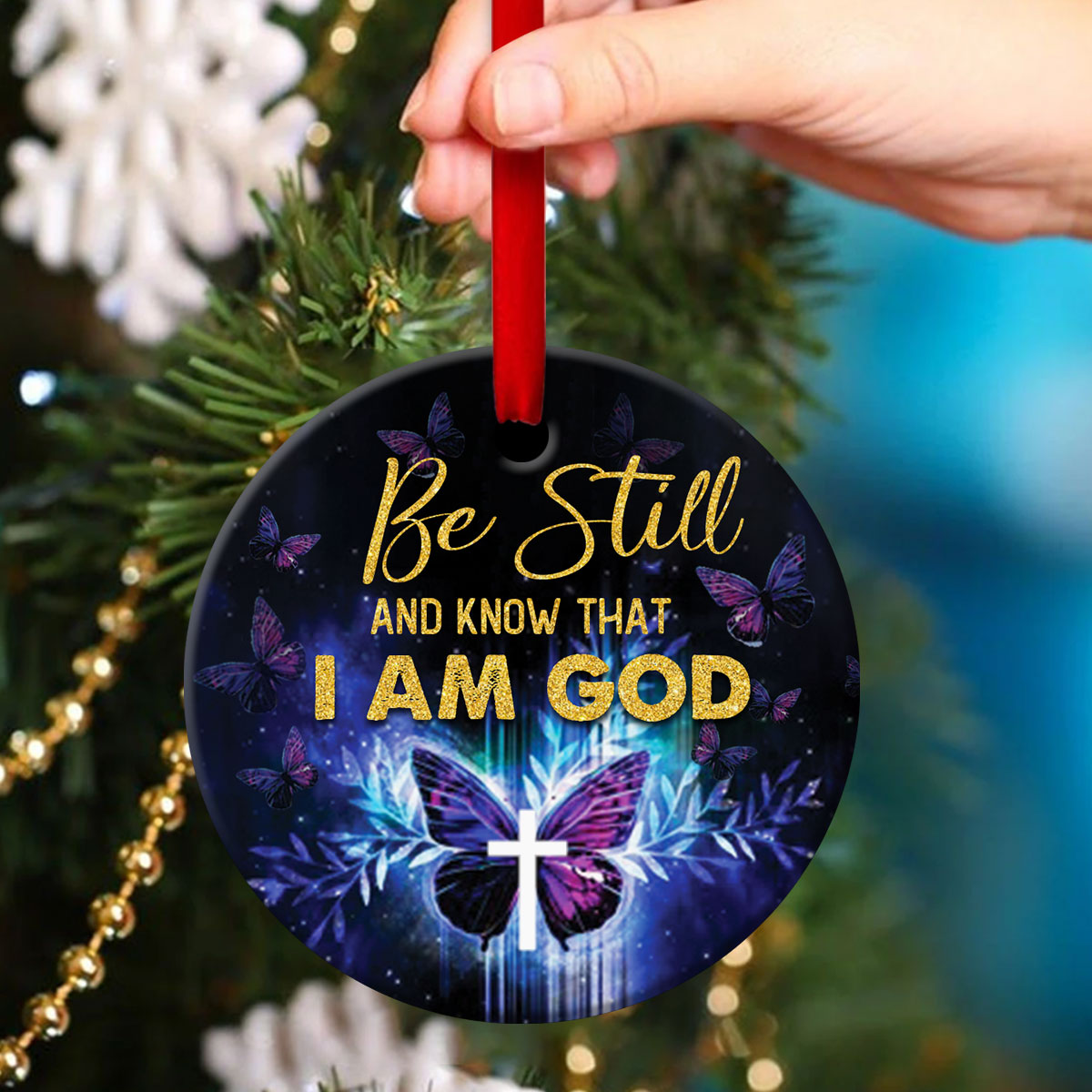 I Am God - Butterfly Ceramic Circle Ornament - Christmas Decor - Funny Ornament