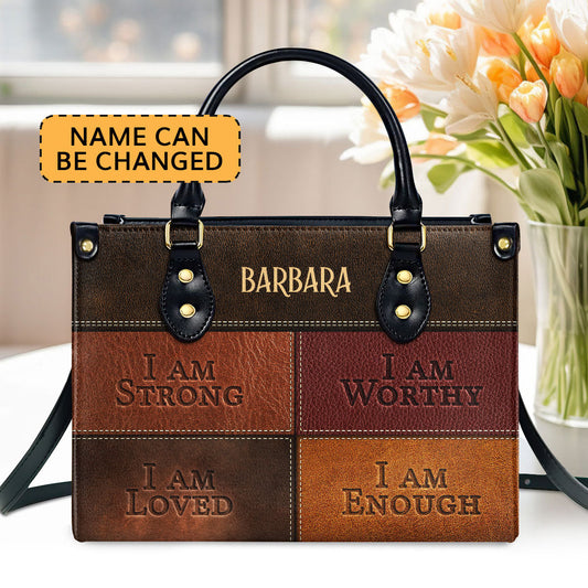 I Am Strong Personalized Zippered Leather Handbag With Handle Religious Gift For Worship Friends