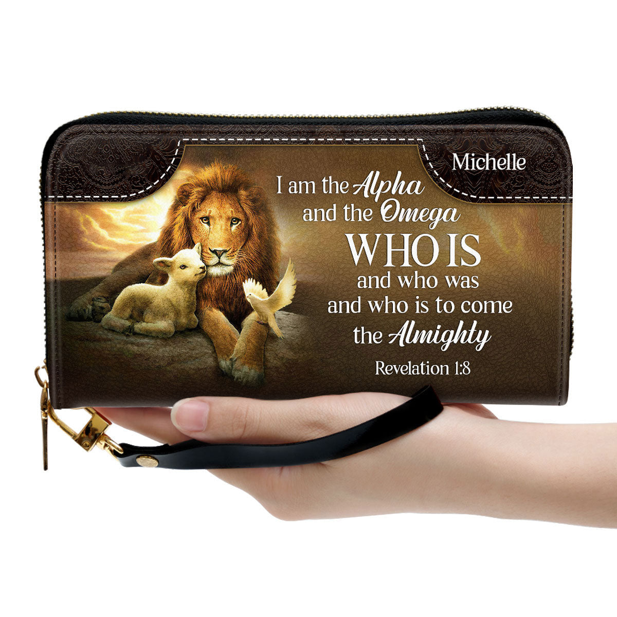 I Am The Alpha And The Omega Clutch Purse For Women - Personalized Name - Christian Gifts For Women