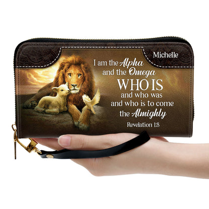 I Am The Alpha And The Omega Clutch Purse For Women - Personalized Name - Christian Gifts For Women