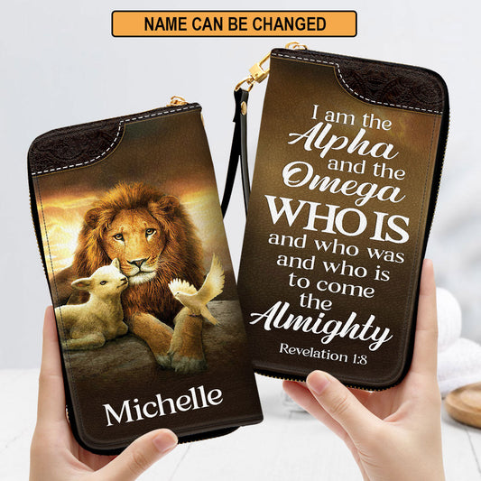 I Am The Alpha And The Omega Revelation 18 Christ Gifts With Bible Scripture For Women Clutch Purse For Women - Personalized Name