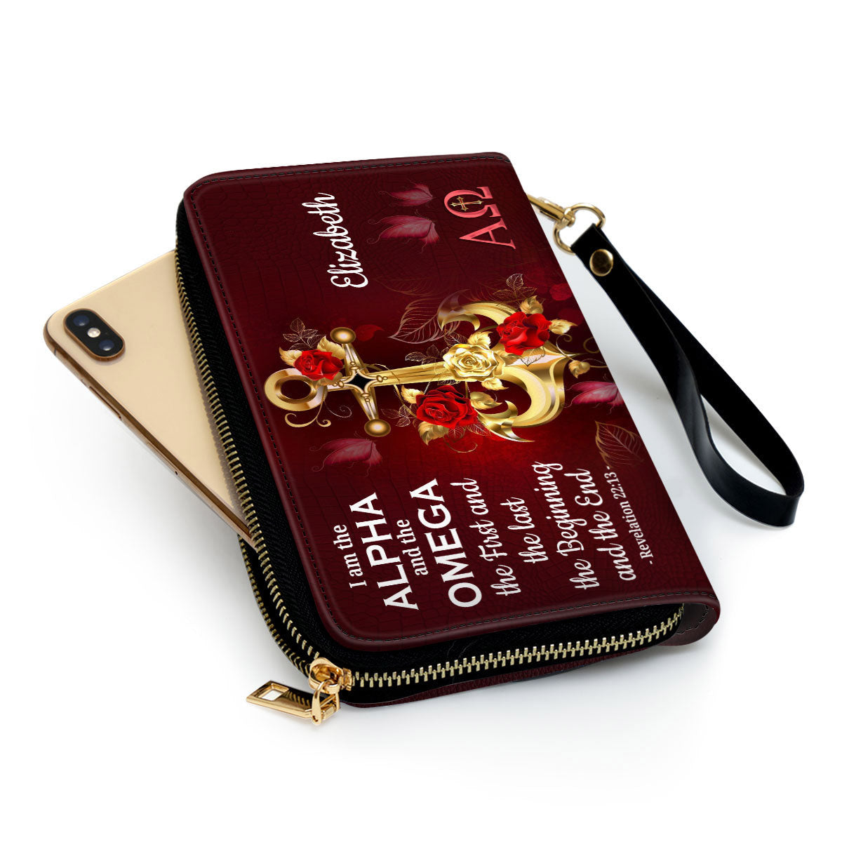 I Am The Beginning And The End Clutch Purse For Women - Personalized Name - Christian Gifts For Women