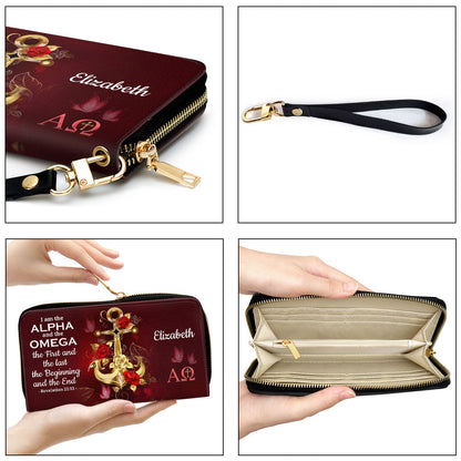 I Am The Beginning And The End Clutch Purse For Women - Personalized Name - Christian Gifts For Women