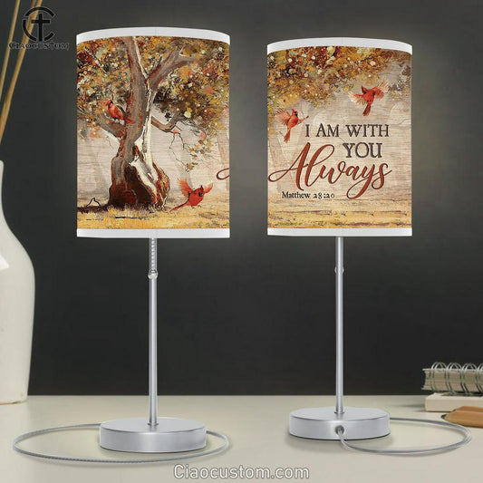 I Am With You Always Autumn Forest Red Cardinals Table Lamp For Bedroom - Bible Verse Table Lamp - Religious Room Decor