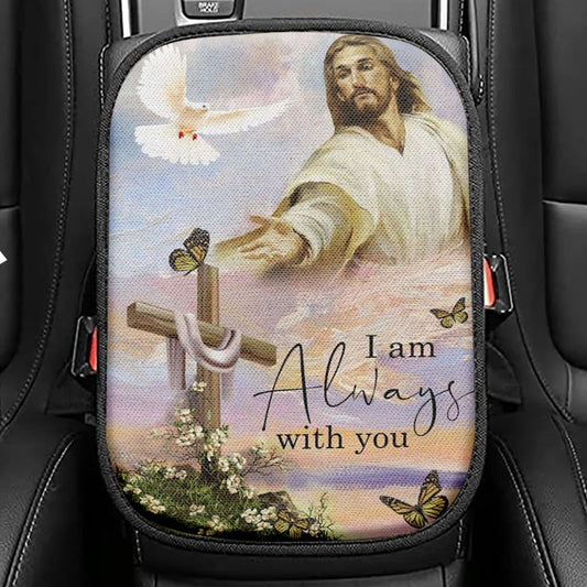 I Am With You Always Matthew 2820 Christian Jesus Christ Reaching Out His Hand Seat Box Cover, Bible Verse Car Center Console Cover