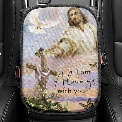 I Am With You Always Matthew 2820 Christian Jesus Christ Reaching Out His Hand Seat Box Cover, Bible Verse Car Center Console Cover