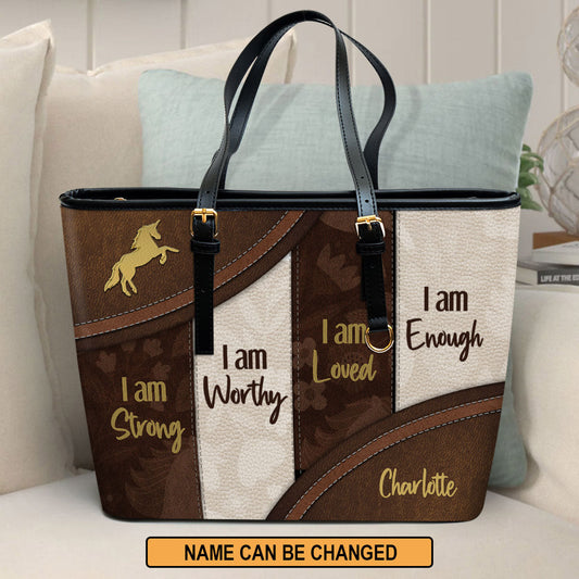 I Am Worthy Personalized Pu Leather Tote Bag For Women - Mom Gifts For Mothers Day