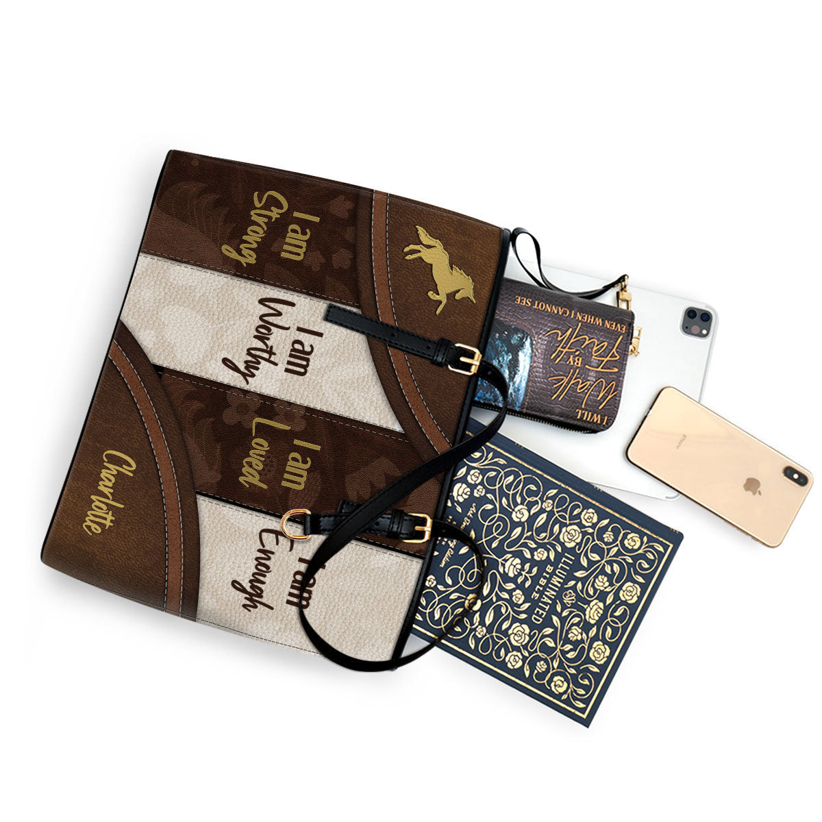 I Am Worthy Personalized Pu Leather Tote Bag For Women - Mom Gifts For Mothers Day