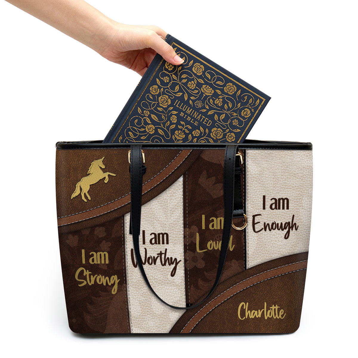 I Am Worthy Personalized Pu Leather Tote Bag For Women - Mom Gifts For Mothers Day