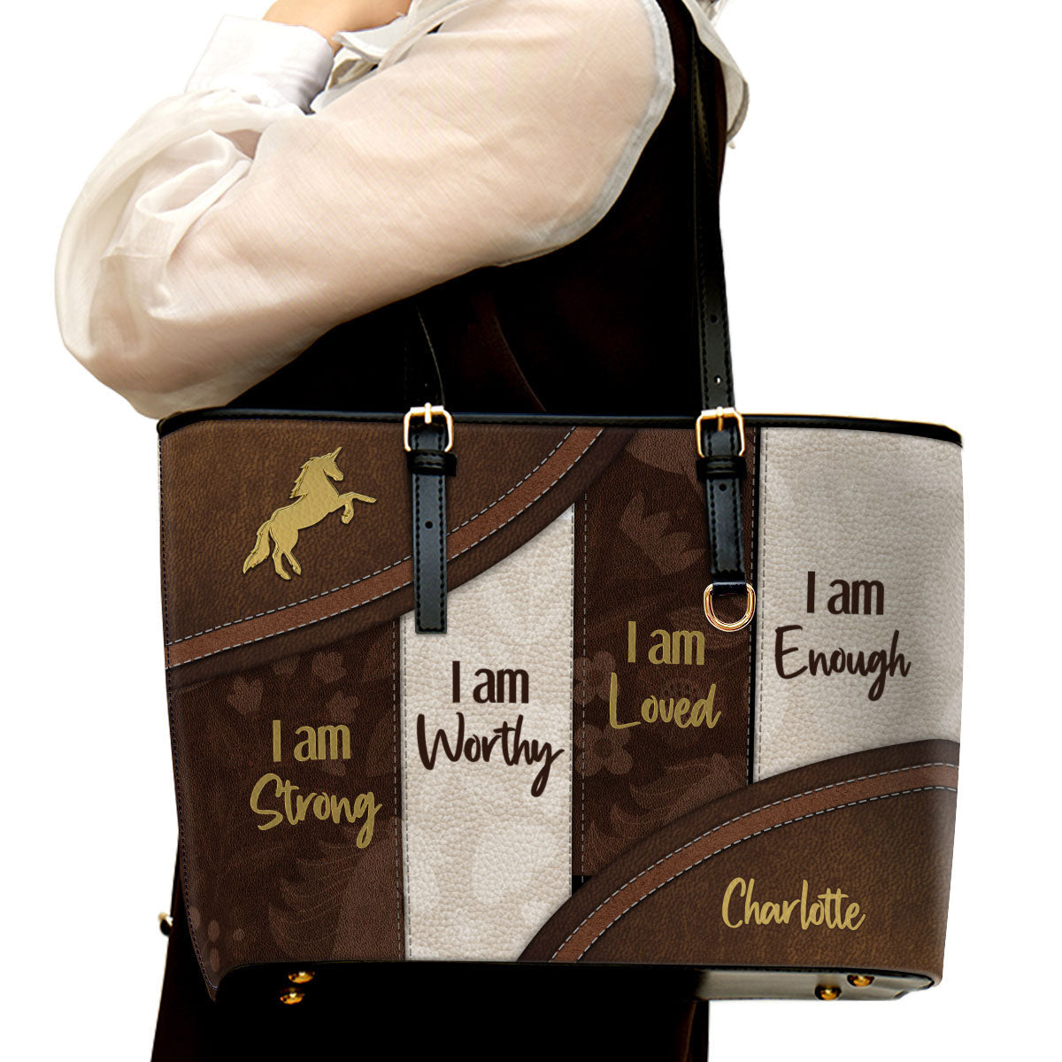 I Am Worthy Personalized Pu Leather Tote Bag For Women - Mom Gifts For Mothers Day