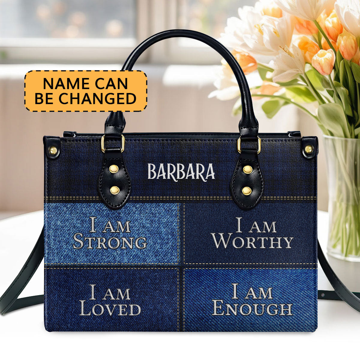 I Am Worthy Personalized Zippered Leather Handbag With Handle Religious Gift For Worship Friends