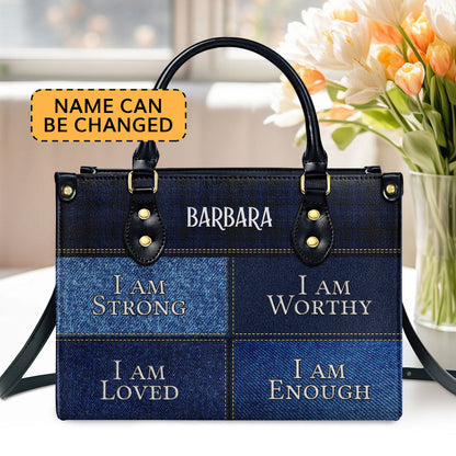 I Am Worthy Personalized Zippered Leather Handbag With Handle Religious Gift For Worship Friends
