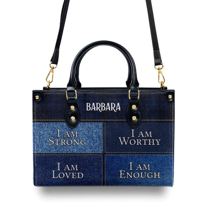 I Am Worthy Personalized Zippered Leather Handbag With Handle Religious Gift For Worship Friends