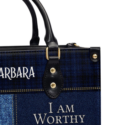 I Am Worthy Personalized Zippered Leather Handbag With Handle Religious Gift For Worship Friends