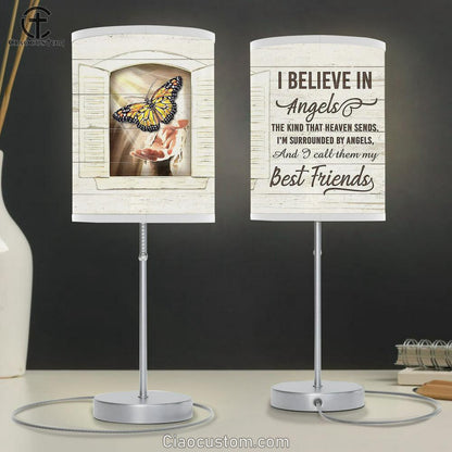 I Believe In Angel And Call Them My Best Friends Table Lamp - Jesus Hand Butterfly Lamp Art Table Lamp - Christian Lamp Art - Religious Art