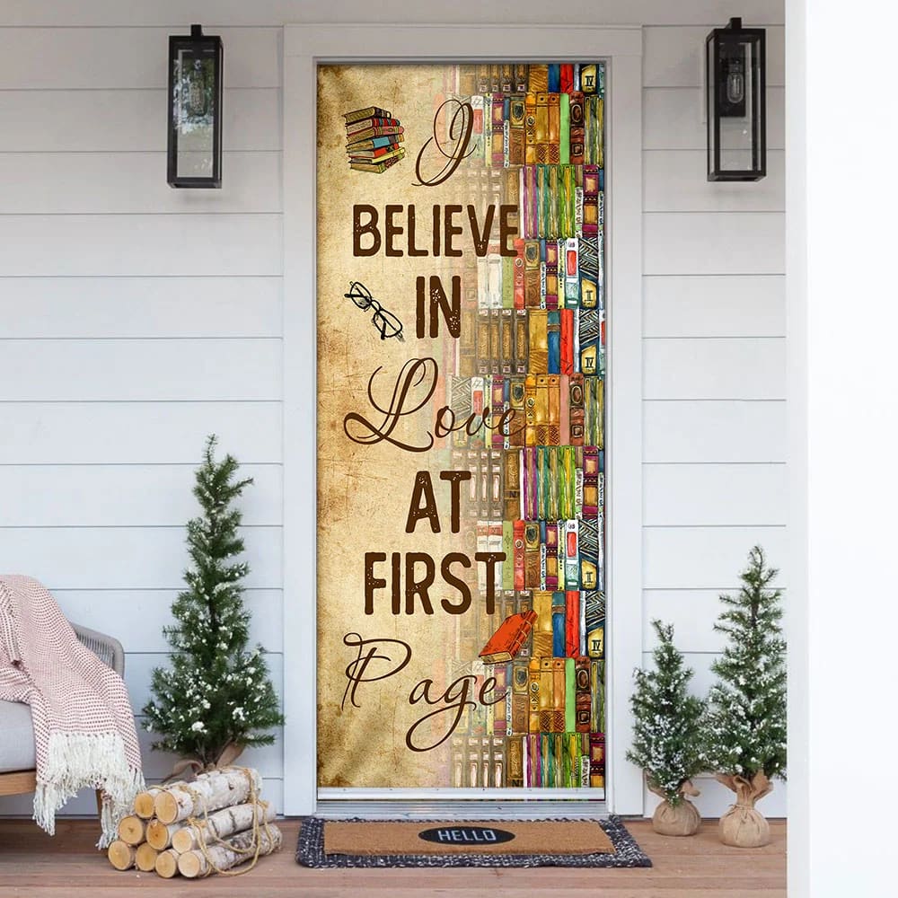 I Believe In Love At First Page - Book Lover Door Cover - Religious Door Decorations