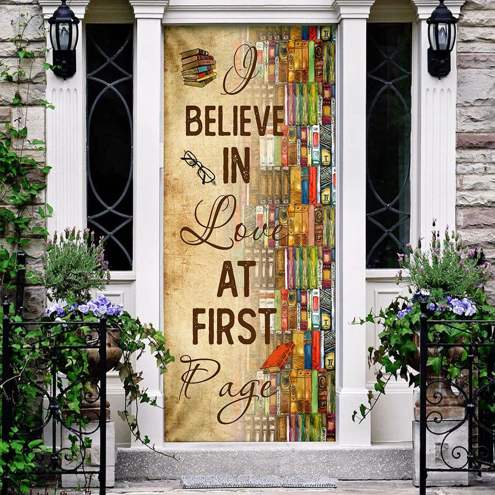 I Believe In Love At First Page - Book Lover Door Cover - Religious Door Decorations
