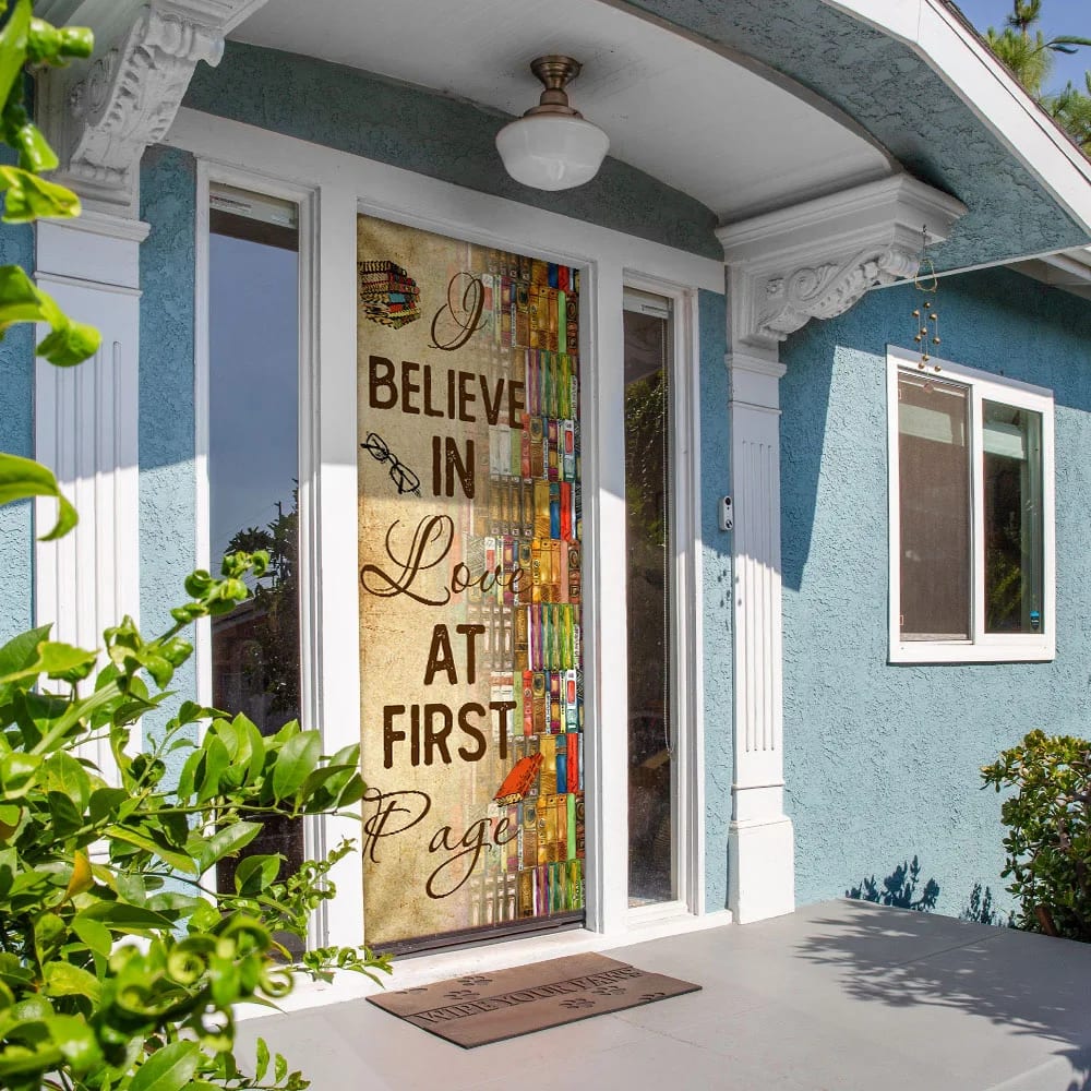 I Believe In Love At First Page - Book Lover Door Cover - Religious Door Decorations