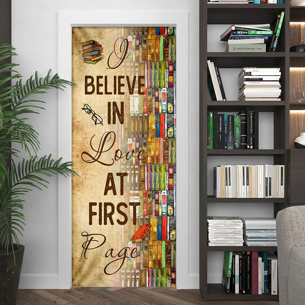 I Believe In Love At First Page - Book Lover Door Cover - Religious Door Decorations